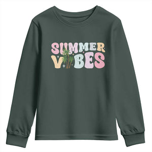 Summer Vibes Youth Sweatshirt Beach Life Gift Distressed Beach Mom TS10 Dark Forest Green Print Your Wear