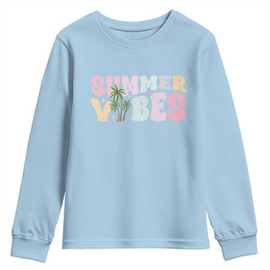Summer Vibes Youth Sweatshirt Beach Life Gift Distressed Beach Mom TS10 Light Blue Print Your Wear