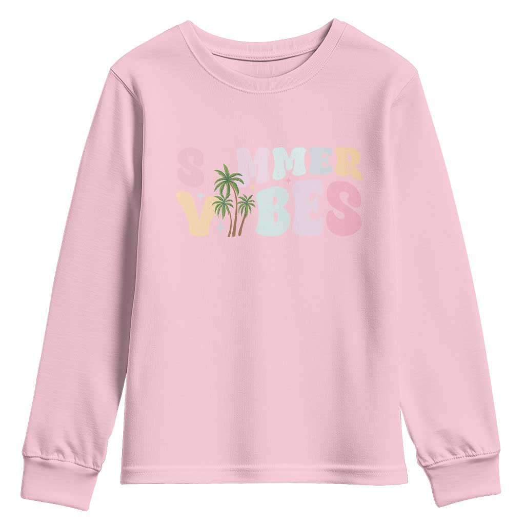 Summer Vibes Youth Sweatshirt Beach Life Gift Distressed Beach Mom TS10 Light Pink Print Your Wear