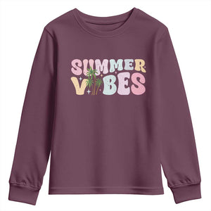 Summer Vibes Youth Sweatshirt Beach Life Gift Distressed Beach Mom TS10 Maroon Print Your Wear