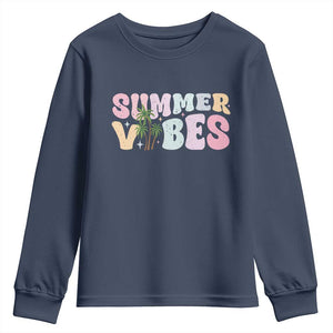 Summer Vibes Youth Sweatshirt Beach Life Gift Distressed Beach Mom TS10 Navy Print Your Wear