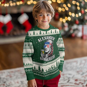 Funny Hamilton Drinking Ugly Christmas Sweater Alexander Hammeredton 4th of July Beer Merica Flag TS10 Forest Green Beige Print Your Wear