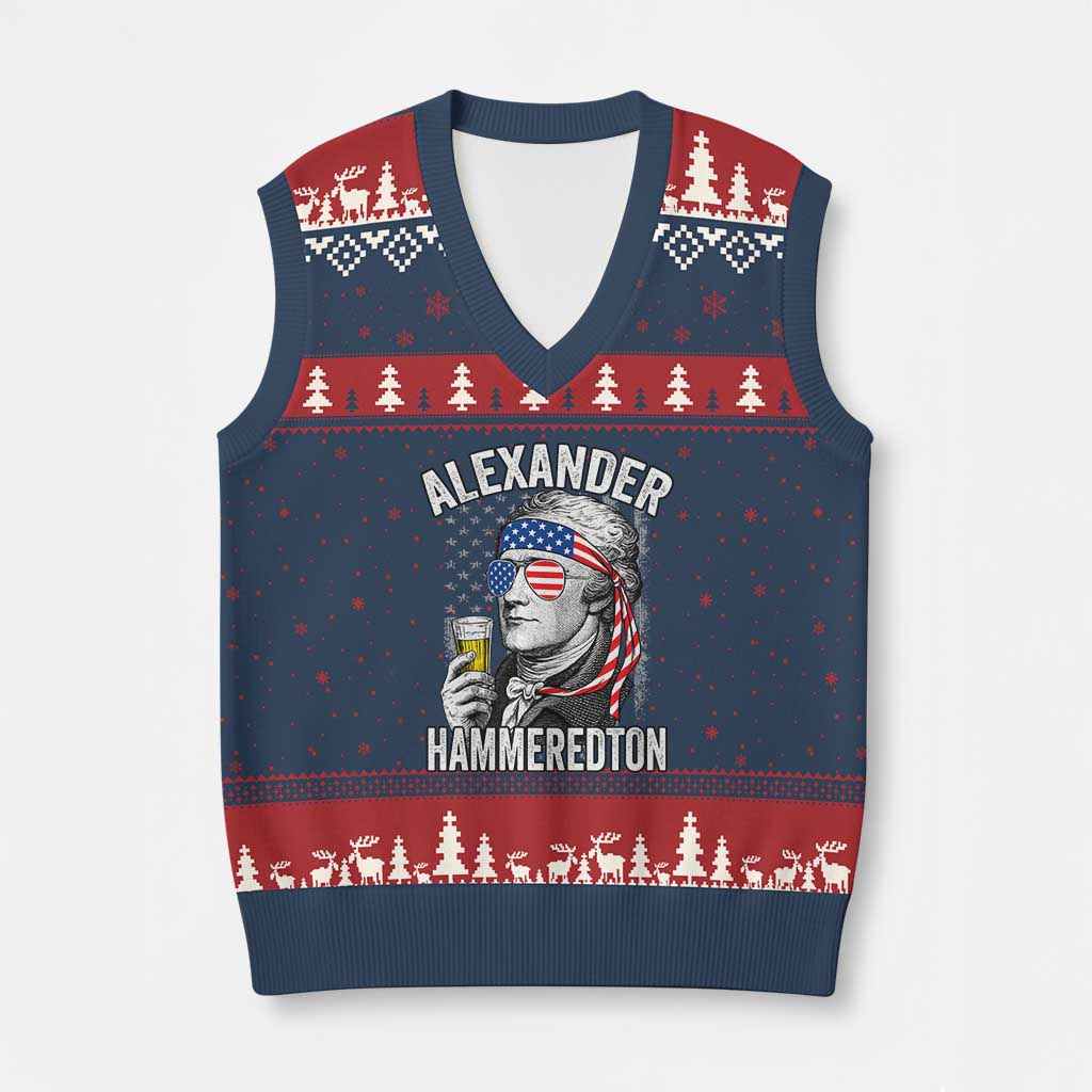 Funny Hamilton Drinking V-Neck Knit Sweater Vest Alexander Hammeredton 4th of July Beer Merica Flag TS10 Navy Red Print Your Wear