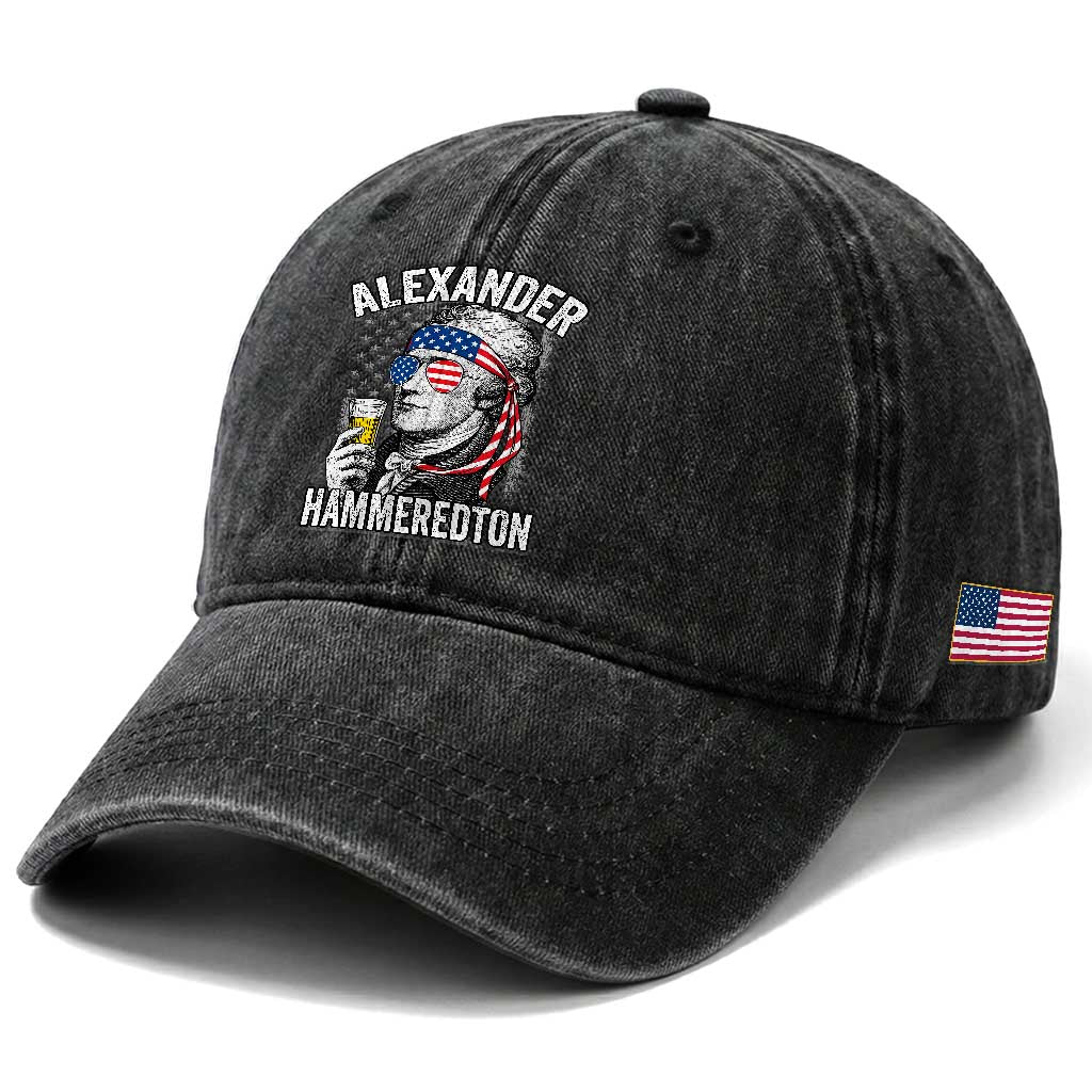 Funny Hamilton Drinking Washed Cotton Baseball Cap Alexander Hammeredton 4th of July Beer Merica Flag TS10 Print Your Wear