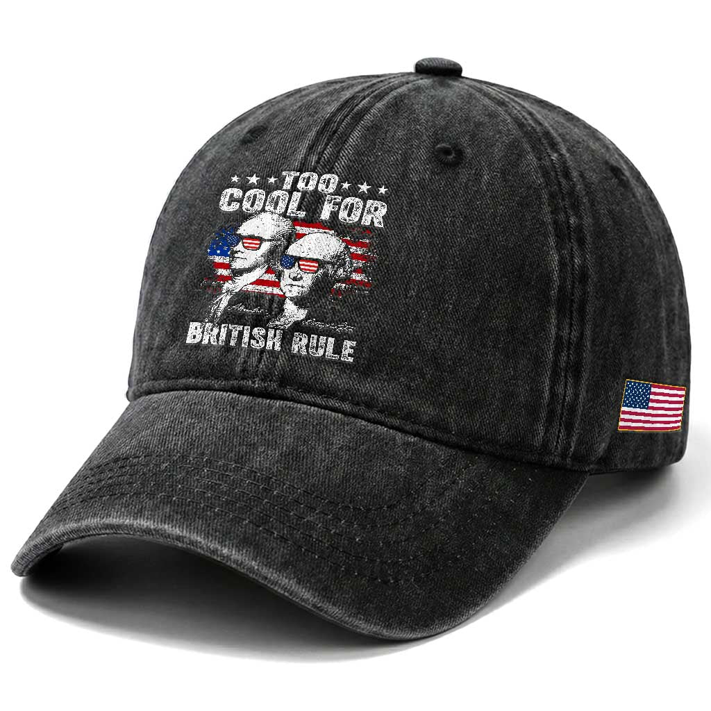 Too Cool For British Rule Washed Cotton Baseball Cap USA American Flag 4th of July TS10 Print Your Wear