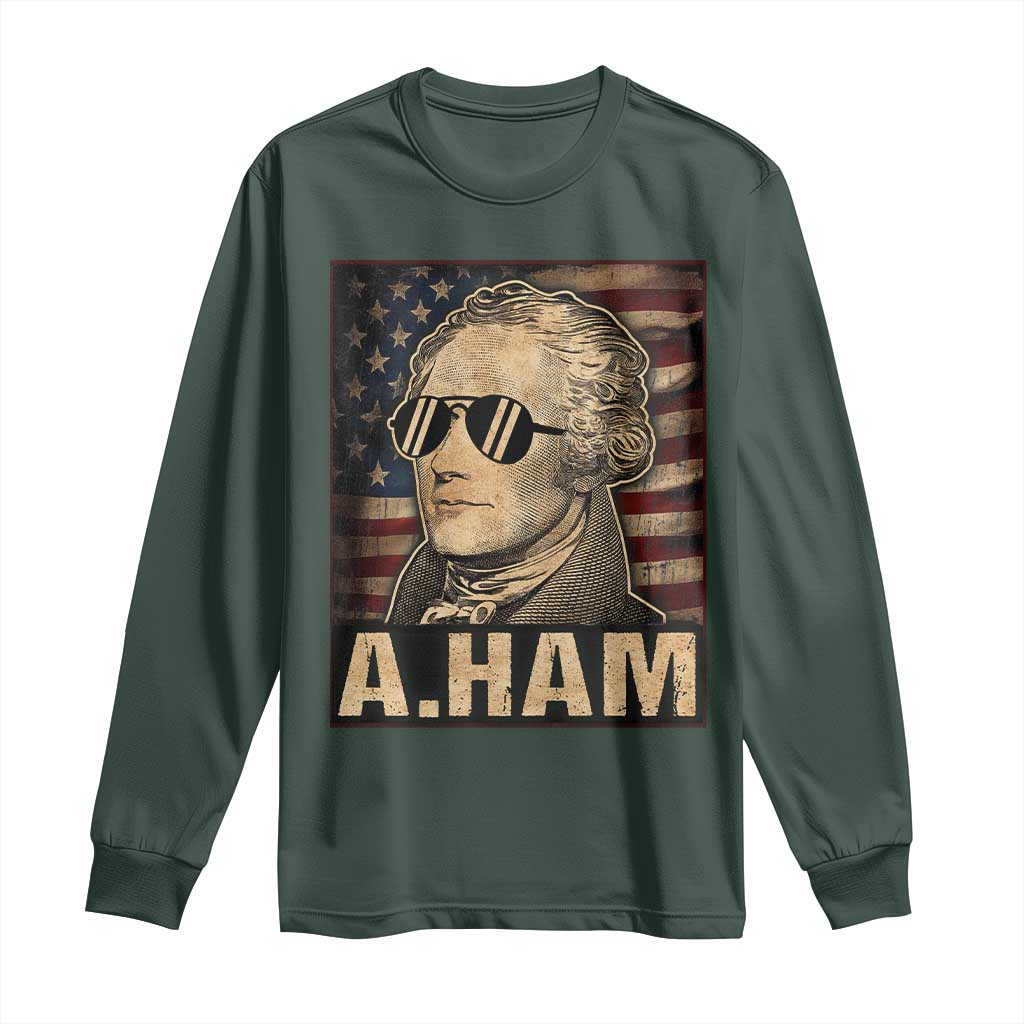 Alexander Hamilton Long Sleeve Shirt Vintage American Flag TS10 Dark Forest Green Print Your Wear