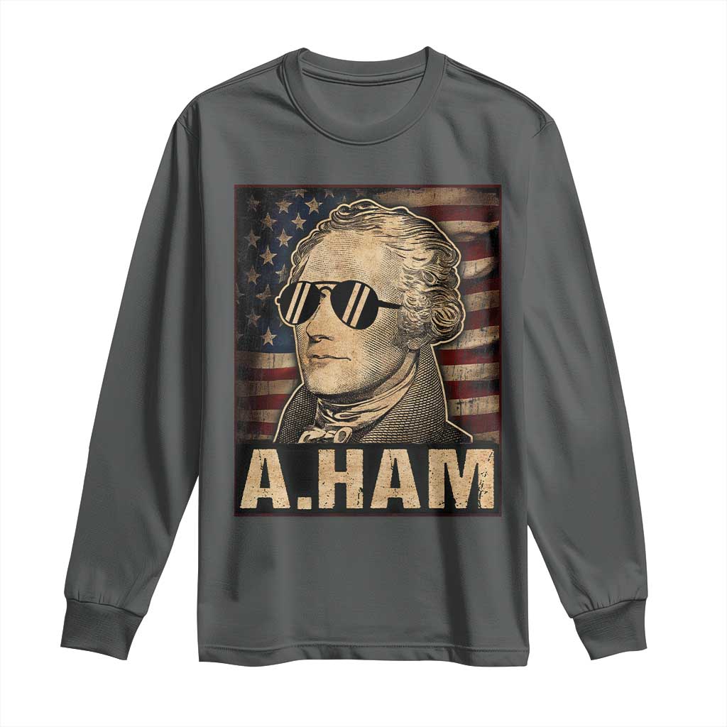 Alexander Hamilton Long Sleeve Shirt Vintage American Flag TS10 Dark Heather Print Your Wear