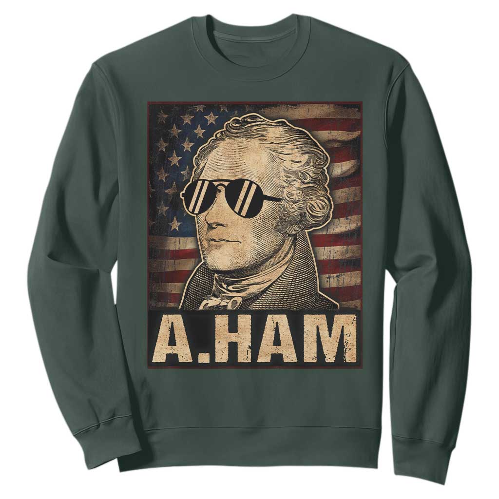 Alexander Hamilton Sweatshirt Vintage American Flag TS10 Dark Forest Green Print Your Wear