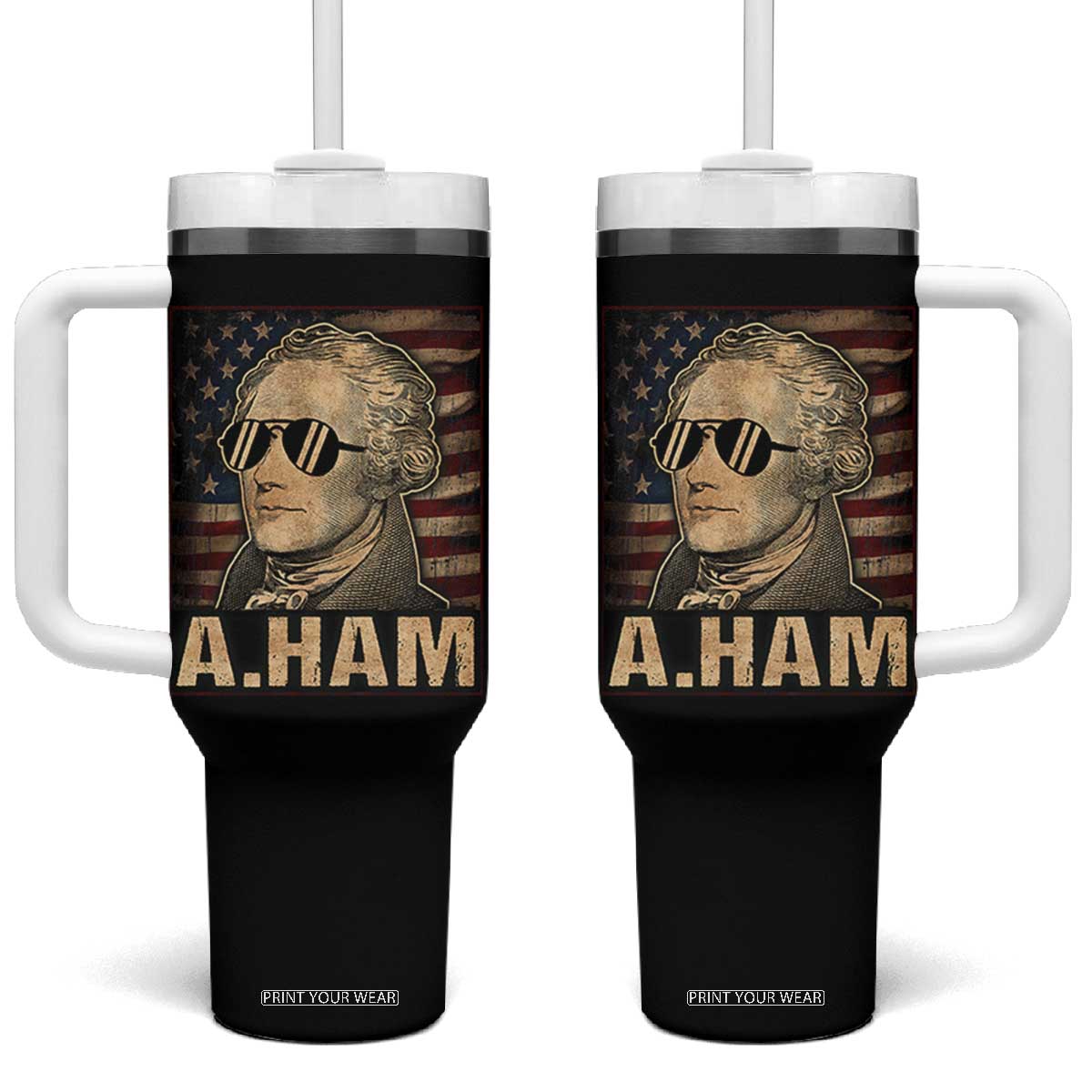 Alexander Hamilton Tumbler With Handle Vintage American Flag TS10 One Size: 40 oz Black Print Your Wear