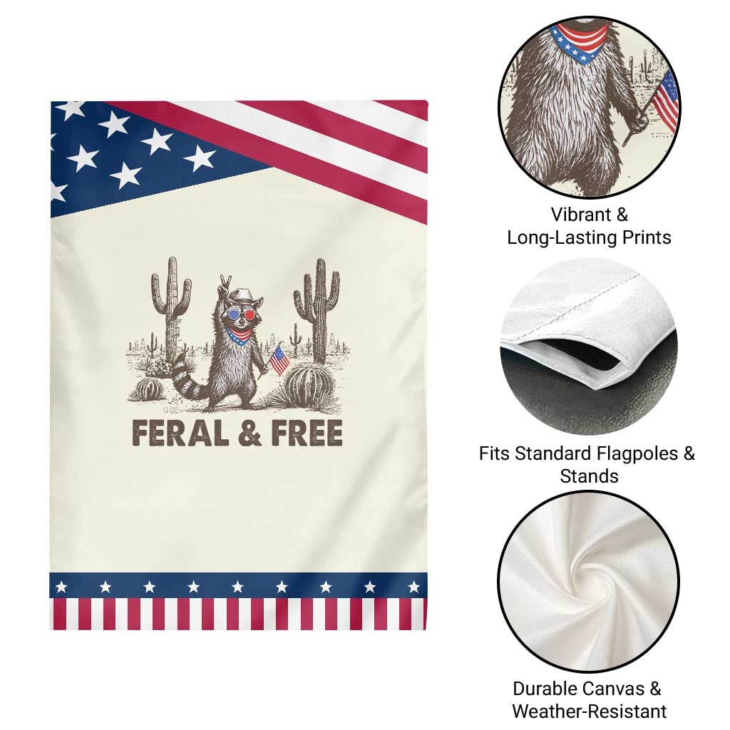 Feral & Free Raccoon Garden Flag Funny 4th of July Cowboy Meme Retro Independence Day TS10 Print Your Wear