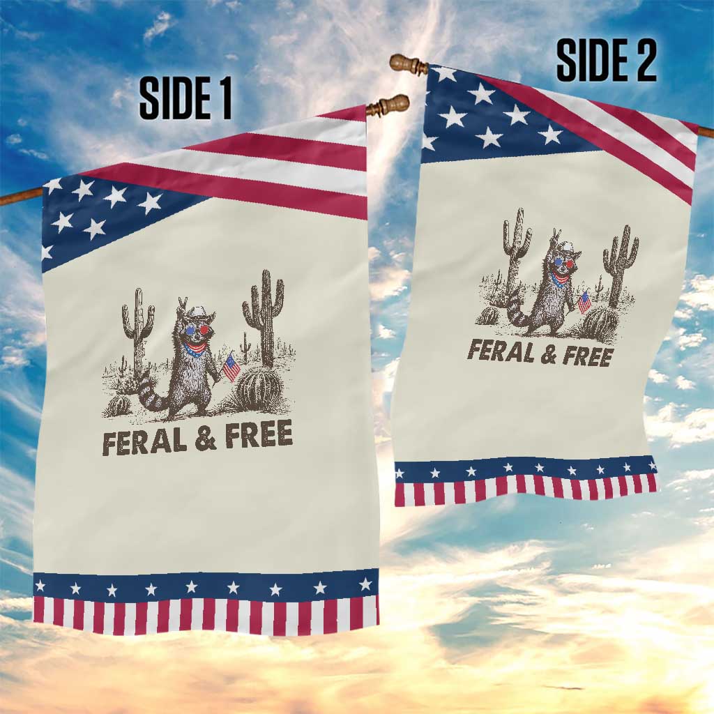 Feral & Free Raccoon Garden Flag Funny 4th of July Cowboy Meme Retro Independence Day TS10 Print Your Wear