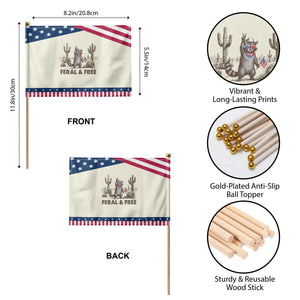 Feral & Free Raccoon Patriotic Handheld Flag Funny 4th of July Cowboy Meme Retro Independence Day TS10 Print Your Wear