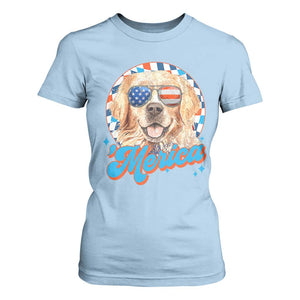 Funny Golden Retriever Merica T Shirt For Women 4th of July Dog Mom Dad Patriotic USA Retro 90s TS10 Light Blue Print Your Wear
