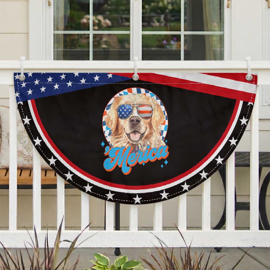 Funny Golden Retriever Merica Patriotic Fan Flag 4th of July Dog Mom Dad USA Retro 90s