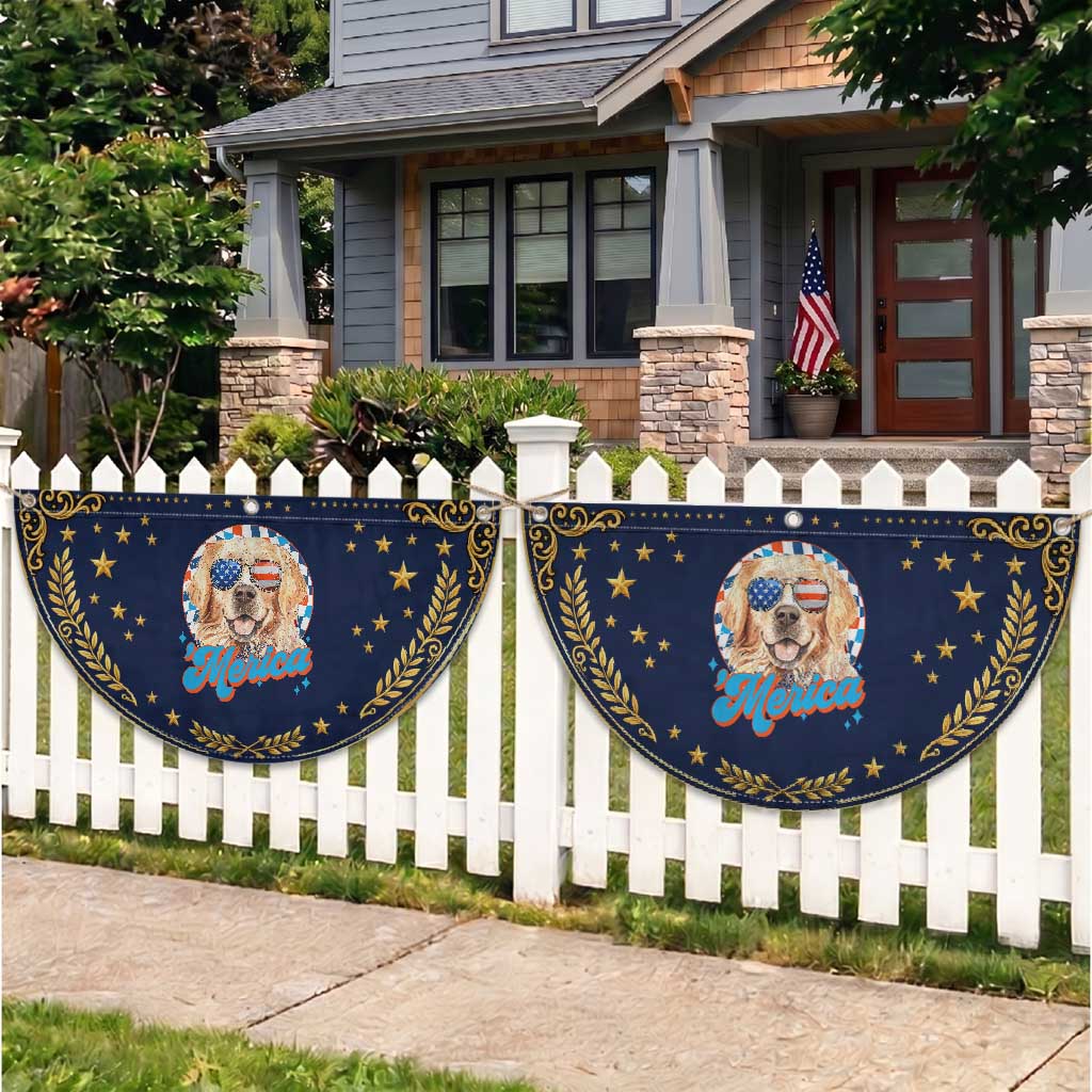 Funny Golden Retriever Merica Patriotic Fan Flag 4th of July Dog Mom Dad USA Retro 90s