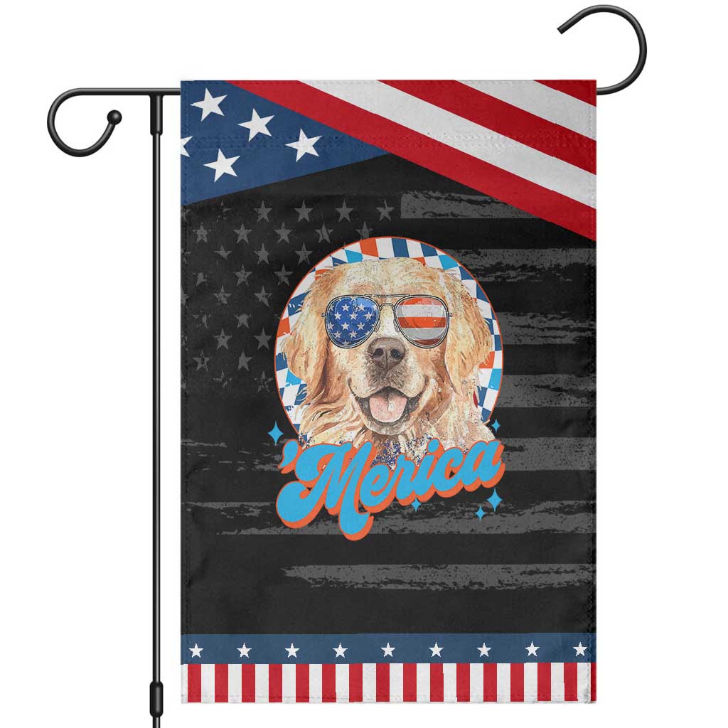 Funny Golden Retriever Merica Garden Flag 4th of July Dog Mom Dad Patriotic USA Retro 90s TS10 Distressed Black Blue Print Your Wear