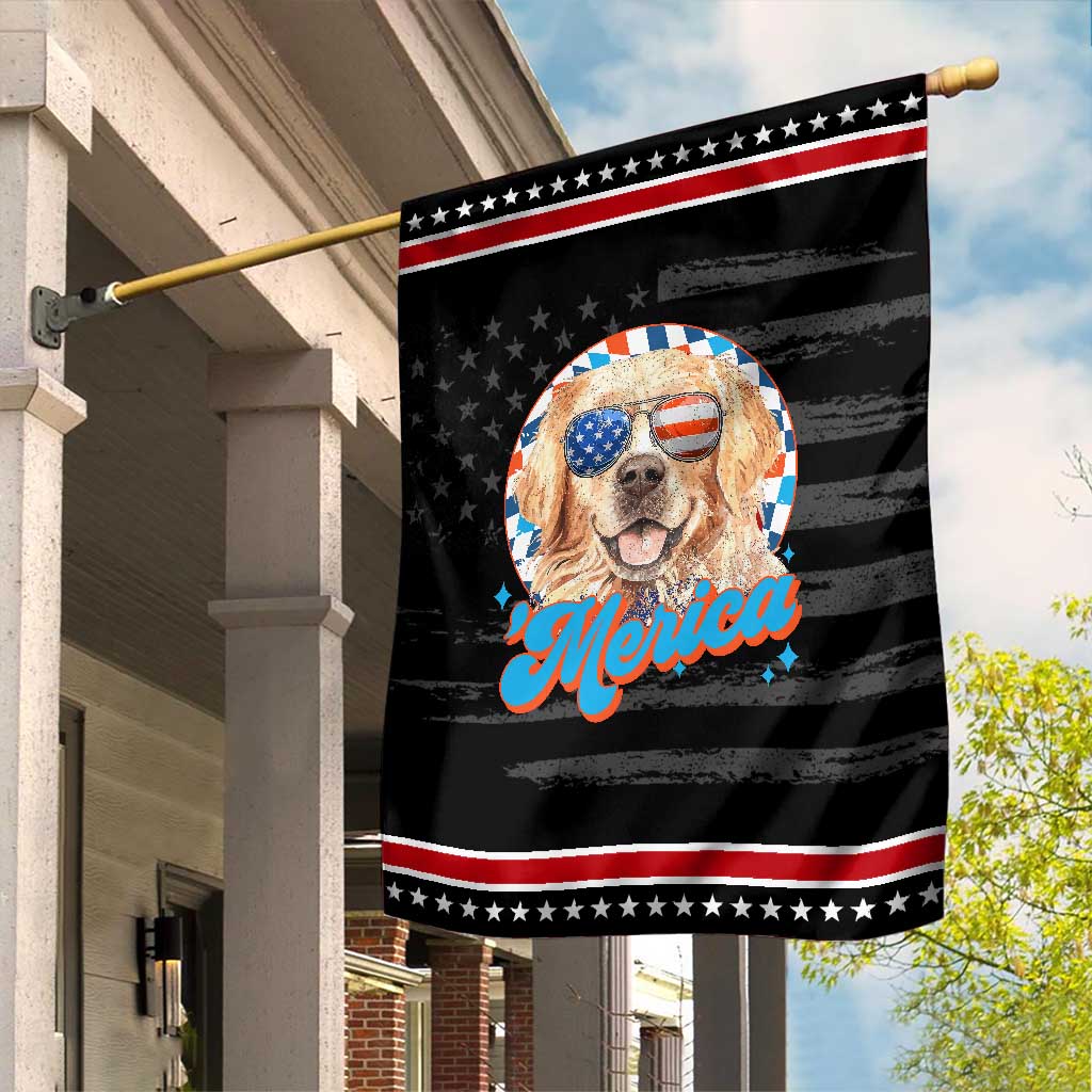 Funny Golden Retriever Merica Garden Flag 4th of July Dog Mom Dad Patriotic USA Retro 90s TS10 Distressed Black Red Print Your Wear