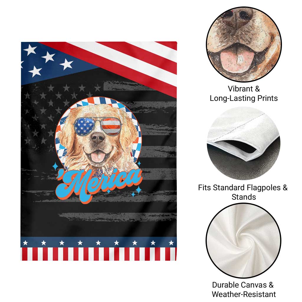 Funny Golden Retriever Merica Garden Flag 4th of July Dog Mom Dad Patriotic USA Retro 90s TS10 Print Your Wear