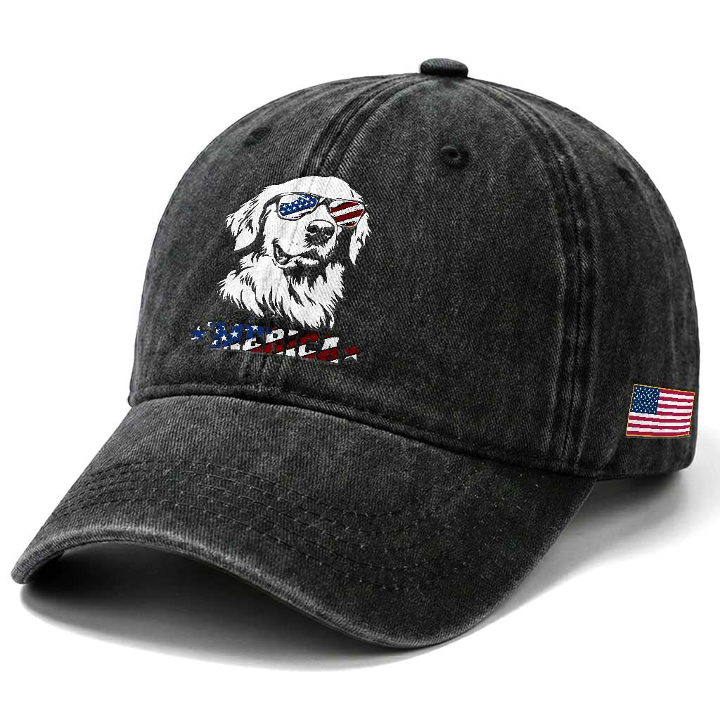 Merica Golden Retriever Washed Cotton Baseball Cap 4th of July Dog Patriotic Dog Mom TS10 Print Your Wear