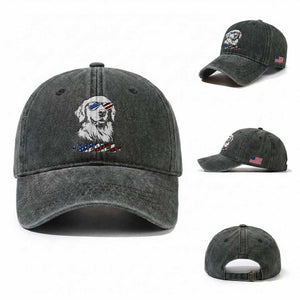 Merica Golden Retriever Washed Cotton Baseball Cap 4th of July Dog Patriotic Dog Mom TS10 Washed Cap Universal Fit Dark Green Print Your Wear