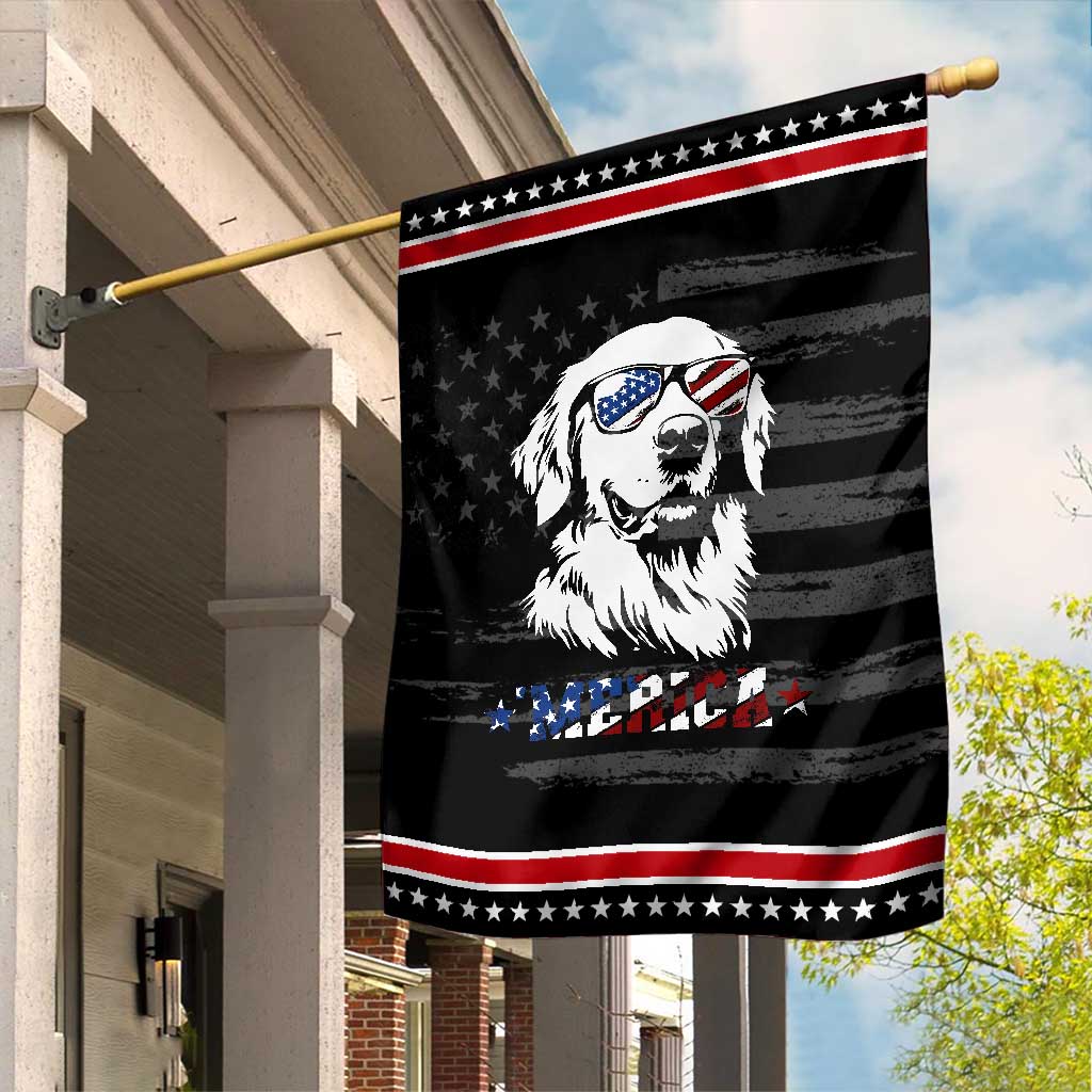 Merica Golden Retriever Garden Flag 4th of July Dog Patriotic Dog Mom TS10 Distressed Black Red Print Your Wear