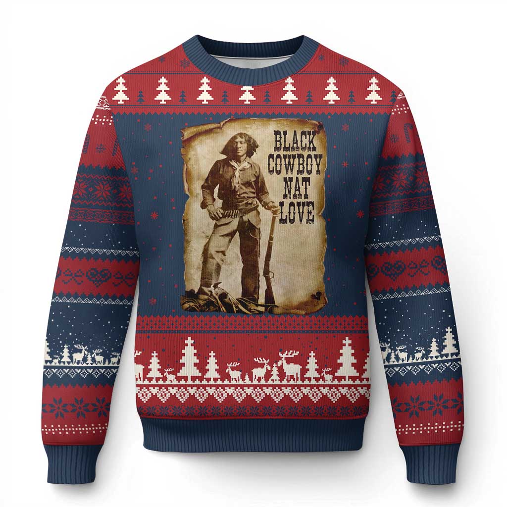 Black Cowboy Nat Love Ugly Christmas Sweater African American Western Rodeo Melanin Black History Texas TS10 Navy Red Print Your Wear