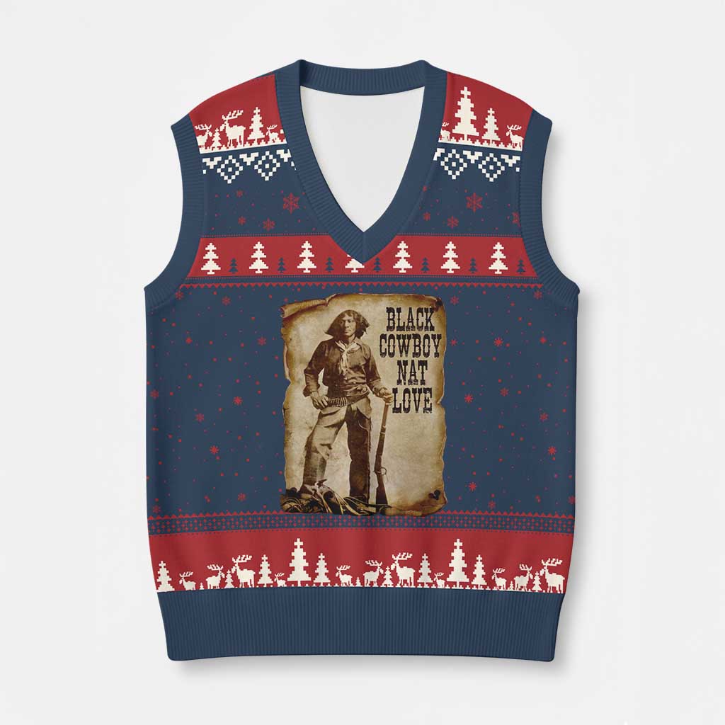 Black Cowboy Nat Love V-Neck Knit Sweater Vest African American Western Rodeo Melanin Black History Texas TS10 Navy Red Print Your Wear