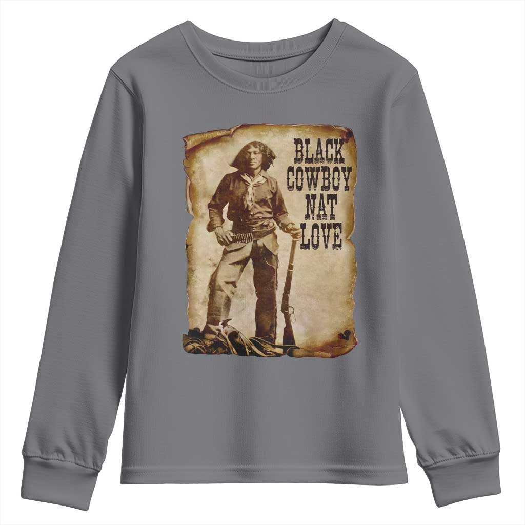 Black Cowboy Nat Love Youth Sweatshirt African American Western Rodeo Melanin Black History Texas TS10 Charcoal Print Your Wear
