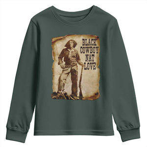 Black Cowboy Nat Love Youth Sweatshirt African American Western Rodeo Melanin Black History Texas TS10 Dark Forest Green Print Your Wear