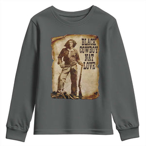 Black Cowboy Nat Love Youth Sweatshirt African American Western Rodeo Melanin Black History Texas TS10 Dark Heather Print Your Wear