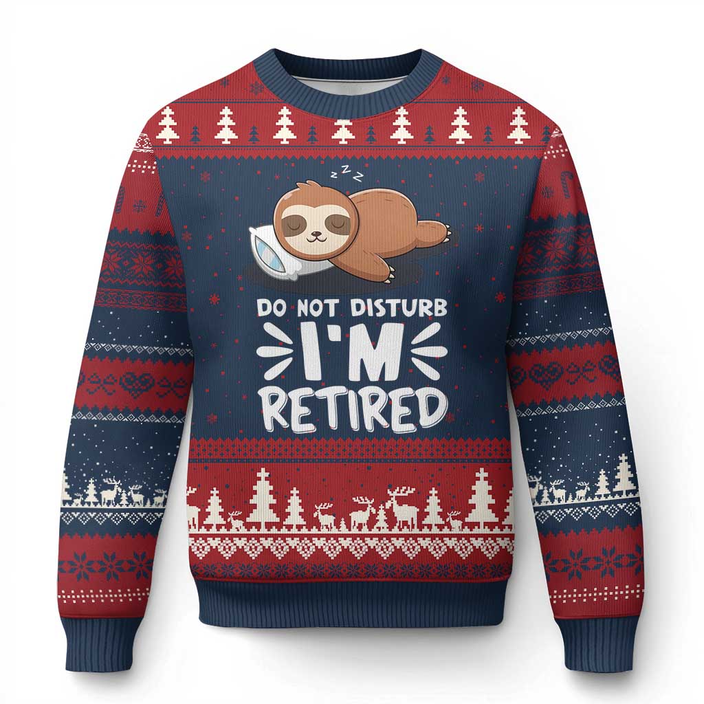 Funny Retirement Gifts Ugly Christmas Sweater Do Not Disturb Im Retired Sloth TS10 Navy Red Print Your Wear