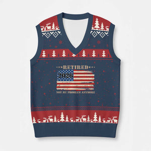 Retirement 2026 V-Neck Knit Sweater Vest Vintage Retired Not My Problem Anymore American Flag