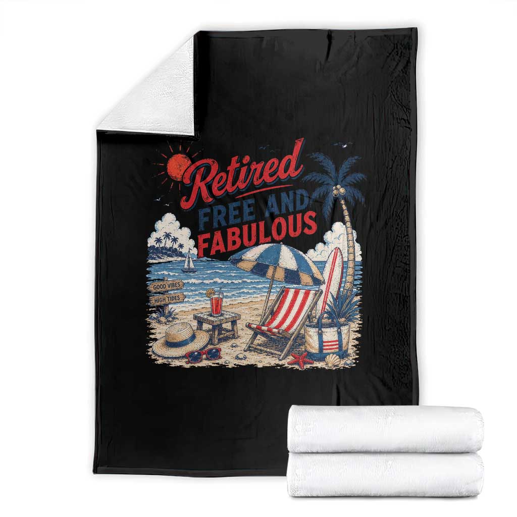 Retirement Gifts For Her Throw Blanket Retro Retired Free And Fabulous Beach Summer Vacation Vintage TS10 White Print Your Wear