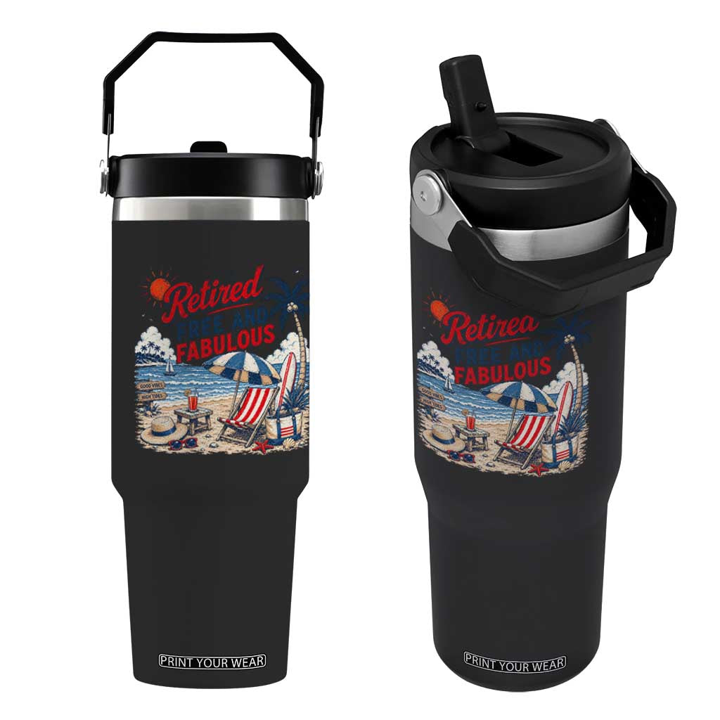 Retirement Gifts For Her Flip Straw Tumbler Retro Retired Free And Fabulous Beach Summer Vacation Vintage