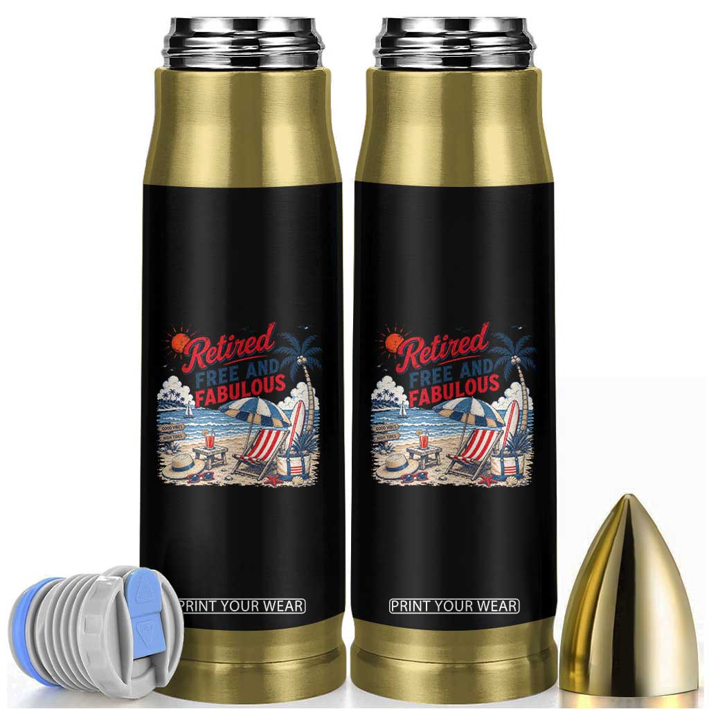 Retirement Gifts For Her Bullet Tumbler Retro Retired Free And Fabulous Beach Summer Vacation Vintage TS10 Black Print Your Wear