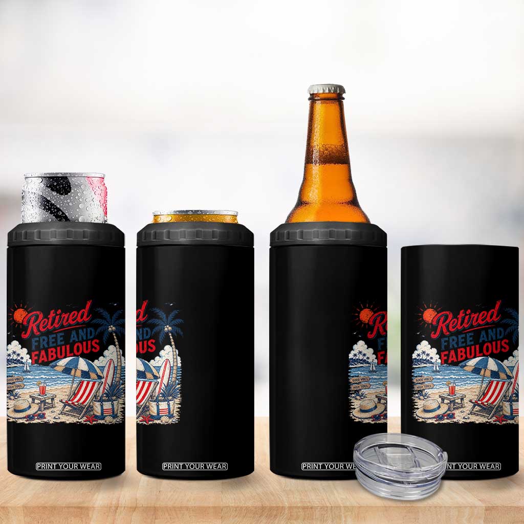 Retirement Gifts For Her 4 in 1 Can Cooler Tumbler Retro Retired Free And Fabulous Beach Summer Vacation Vintage