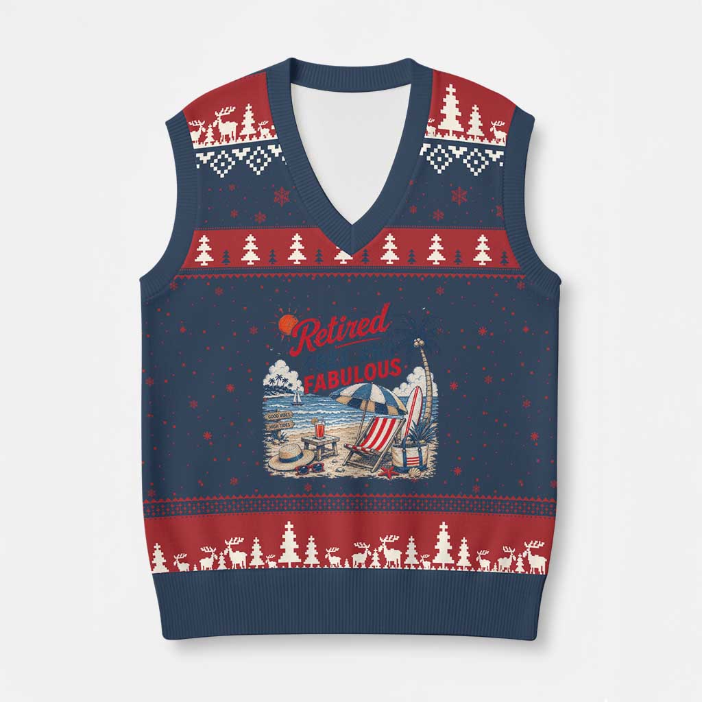 Retirement Gifts For Her V-Neck Knit Sweater Vest Retro Retired Free And Fabulous Beach Summer Vacation Vintage