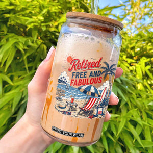 Retirement Gifts For Her Glass Can Retro Retired Free And Fabulous Beach Summer Vacation Vintage