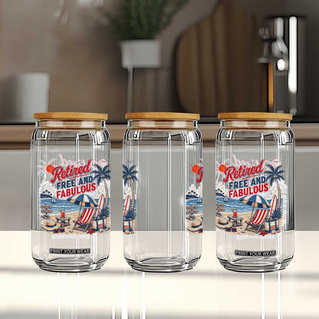 Retirement Gifts For Her Glass Can Retro Retired Free And Fabulous Beach Summer Vacation Vintage