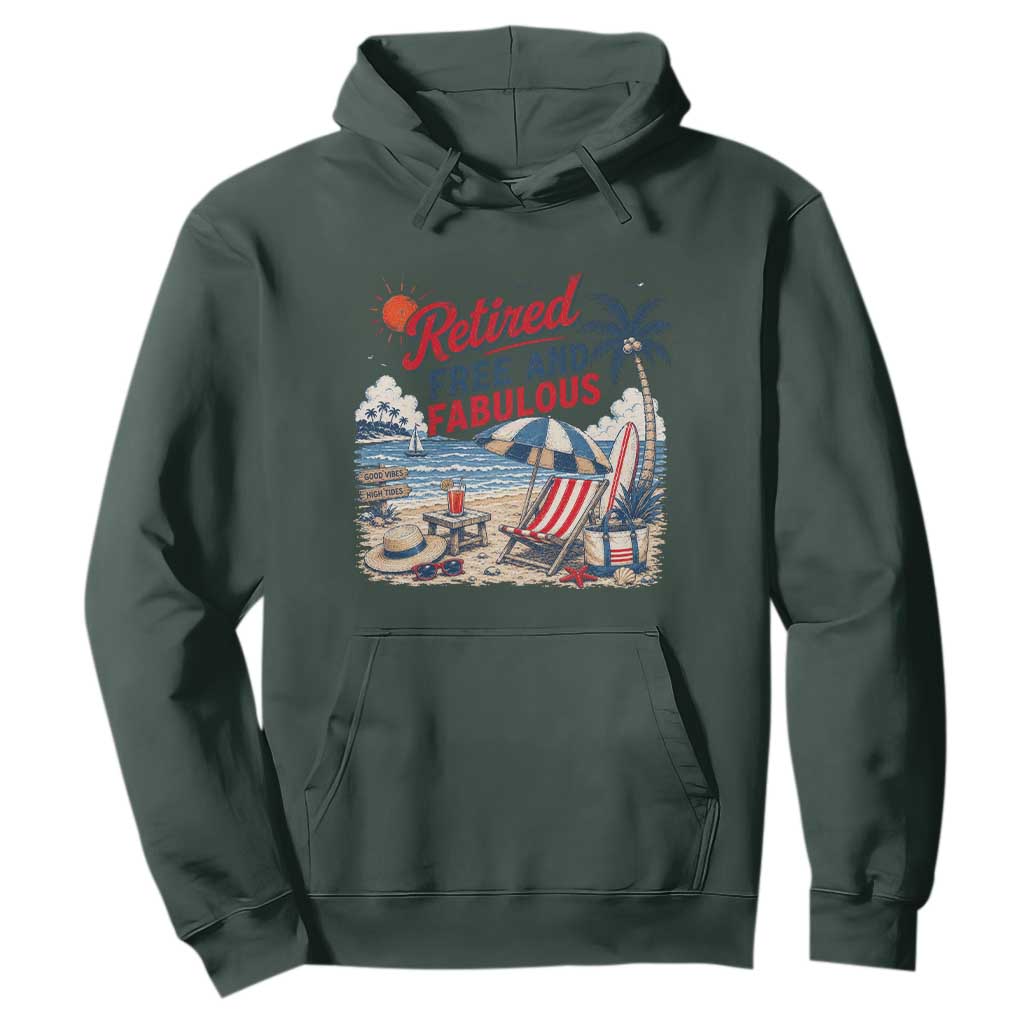 Retirement Gifts For Her Hoodie Retro Retired Free And Fabulous Beach Summer Vacation Vintage
