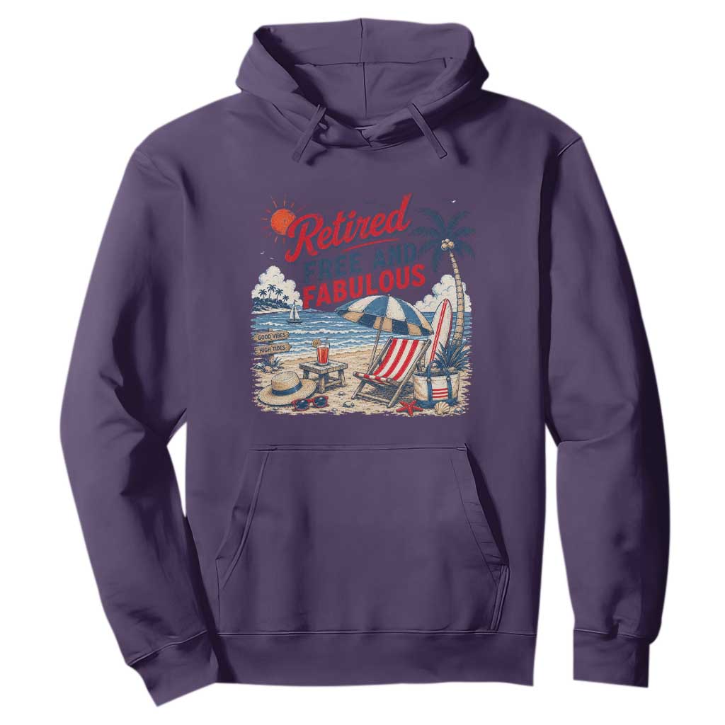 Retirement Gifts For Her Hoodie Retro Retired Free And Fabulous Beach Summer Vacation Vintage