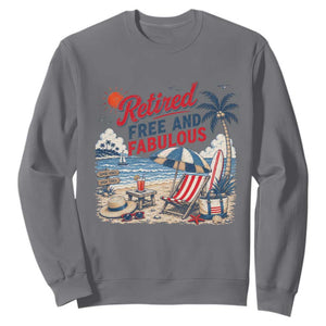Retirement Gifts For Her Sweatshirt Retro Retired Free And Fabulous Beach Summer Vacation Vintage