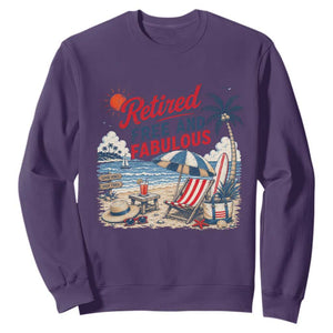Retirement Gifts For Her Sweatshirt Retro Retired Free And Fabulous Beach Summer Vacation Vintage