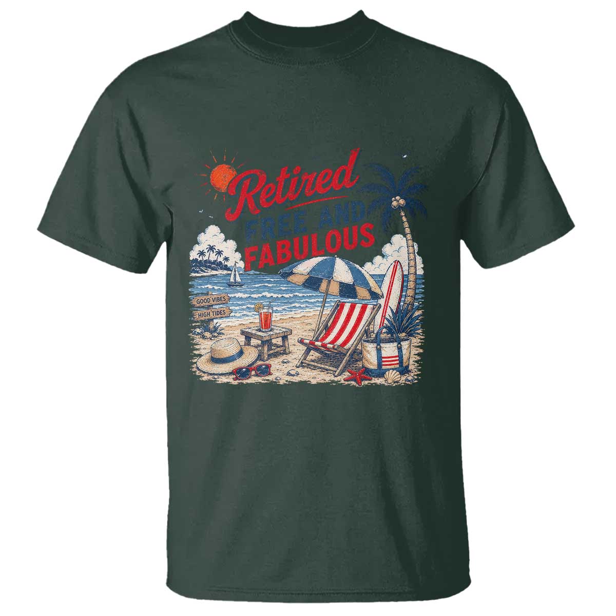 Retirement Gifts For Her T Shirt Retro Retired Free And Fabulous Beach Summer Vacation Vintage