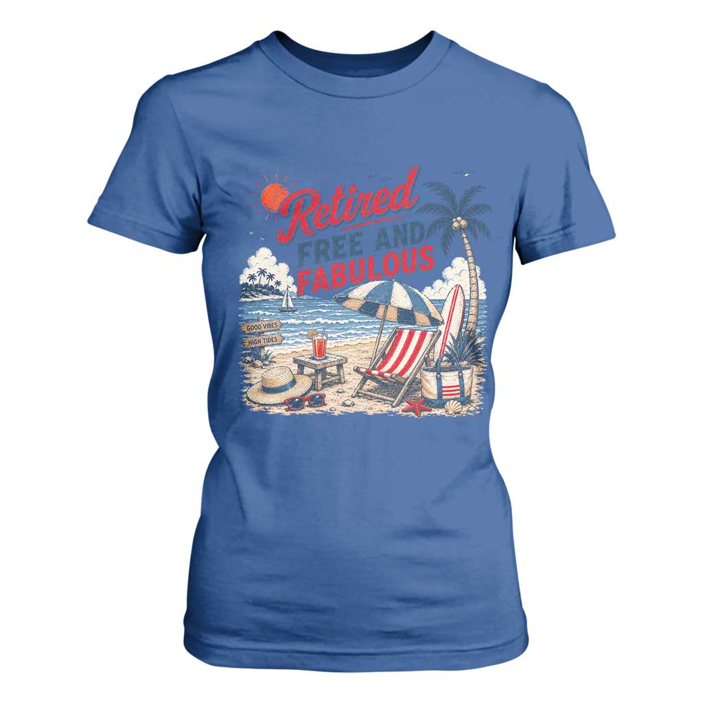 Retirement Gifts For Her T Shirt For Women Retro Retired Free And Fabulous Beach Summer Vacation Vintage