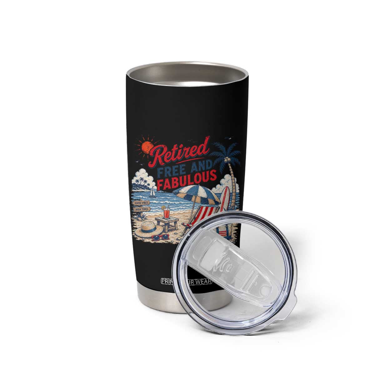 Retirement Gifts For Her Tumbler Cup Retro Retired Free And Fabulous Beach Summer Vacation Vintage