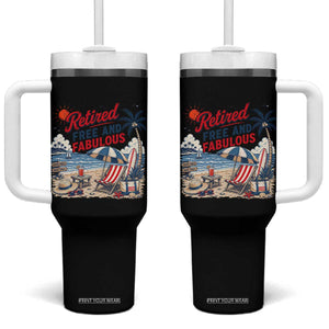Retirement Gifts For Her Tumbler With Handle Retro Retired Free And Fabulous Beach Summer Vacation Vintage