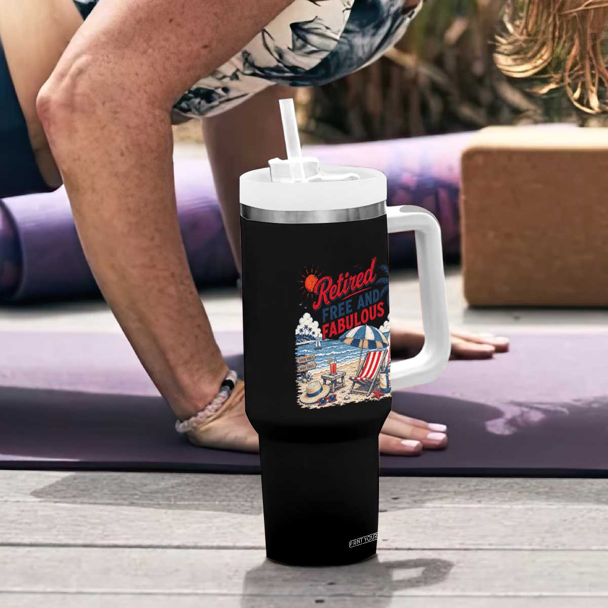 Retirement Gifts For Her Tumbler With Handle Retro Retired Free And Fabulous Beach Summer Vacation Vintage