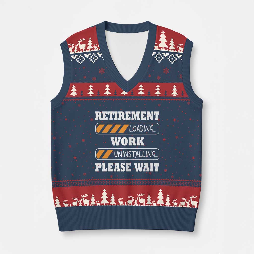 Retirement Loading V-Neck Knit Sweater Vest Work Uninstalling Soon To Be Retired Retiring TS10 Navy Red Print Your Wear