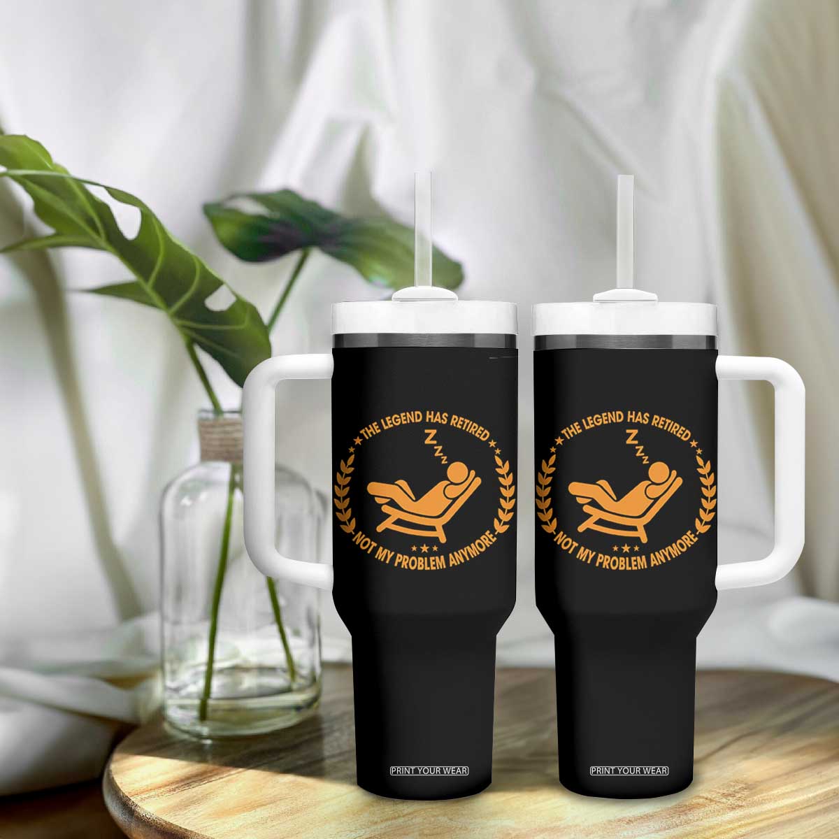 The Legend Has Retired Tumbler With Handle Not My Problem Anymore Funny Relax Time